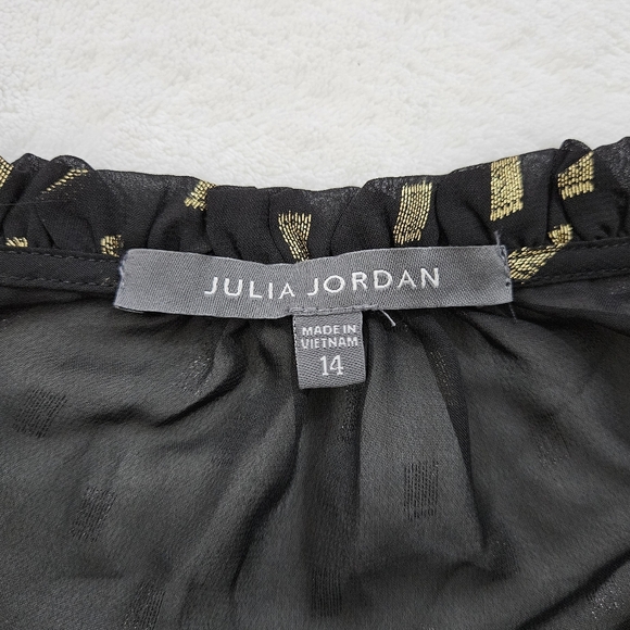 Julia Jordan Long Sleeve Ruffle Drawstring Midi Dress in Black & Gold Size 14 - Picture 9 of 11